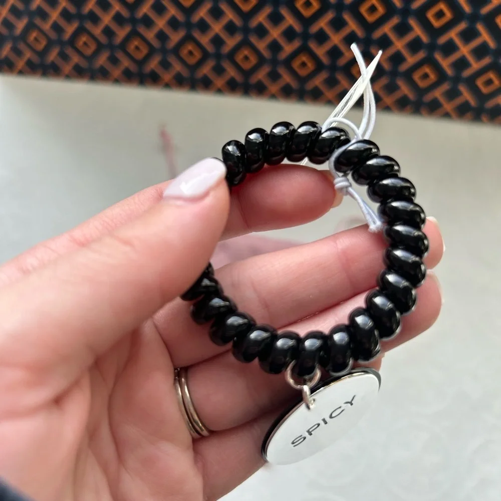 Tory Burch BonBon Charm Bracelet Spicy Salty Licorice Twist Black Silver Slip on